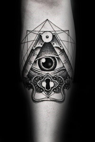 Geometric Keyhole Tattoos For Guys On Forearms
