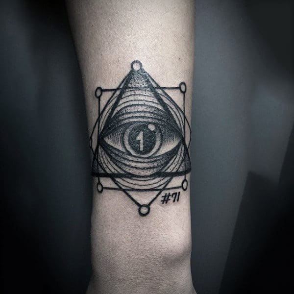 Geometric Lined Black Illuminati Tattoo Mens Forearms