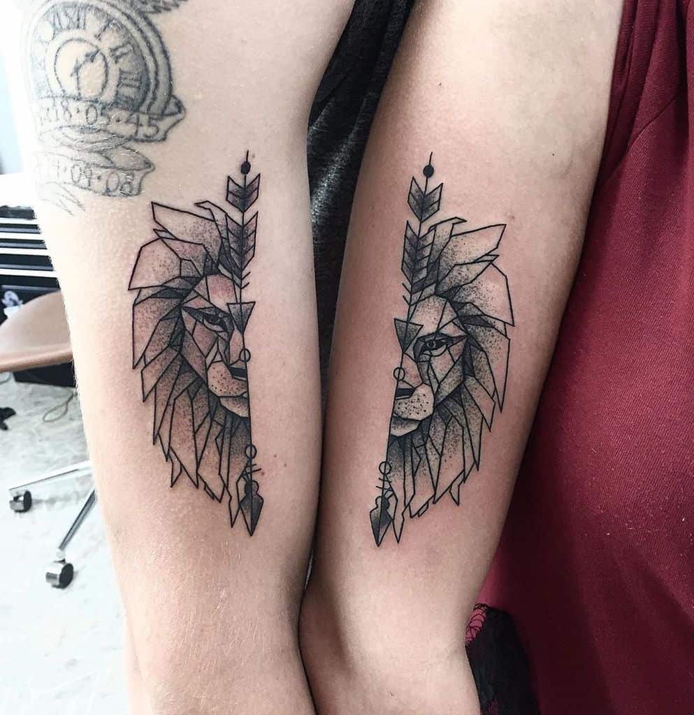 Geometric Lion Friendship Tattoo