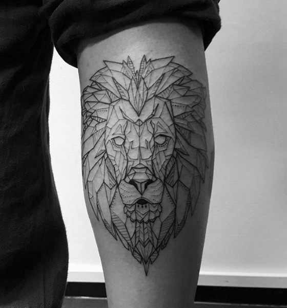 Geometric Lion Mens Back Of Leg Calf Tattoos