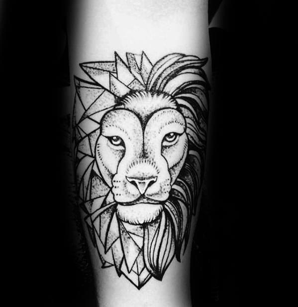 Geometric Lion Tattoos Male Inner Forearm