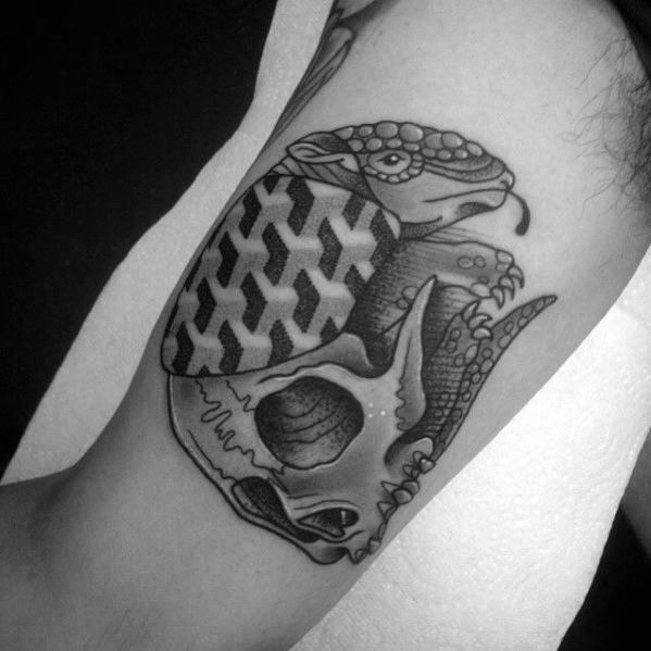 Geometric Male Armadillo Tattoo Design Inspiration On Inner Arm Bicep