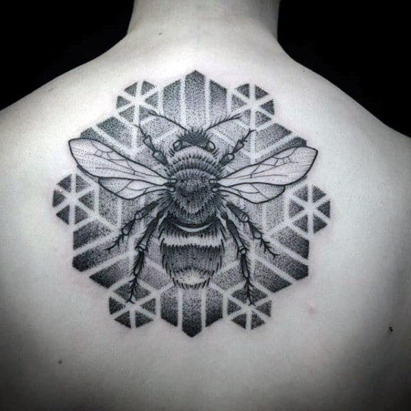 Geometric Mens Bee Upper Back Tattoos
