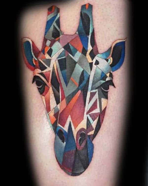 Geometric Mens Colorful Giraffe Thigh Tattoos