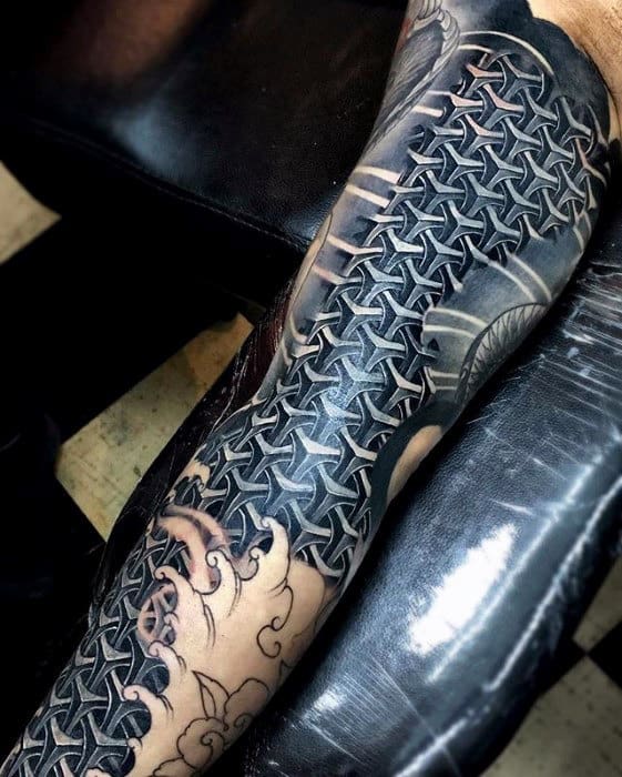 Geometric Mens Pattern 3d Sleeve Tattoo Ideas