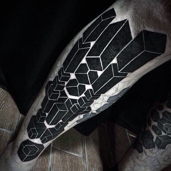 Geometric Modern Insane Guys Blackwork Leg Tattoo