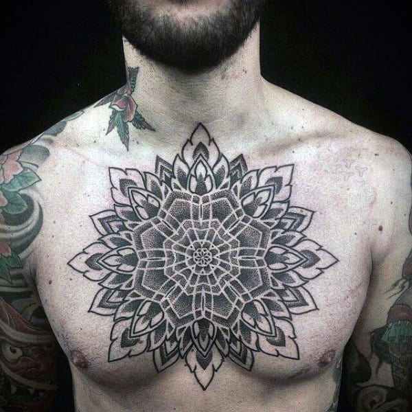 Geometric Modern Mens Floral Chest Tattoos