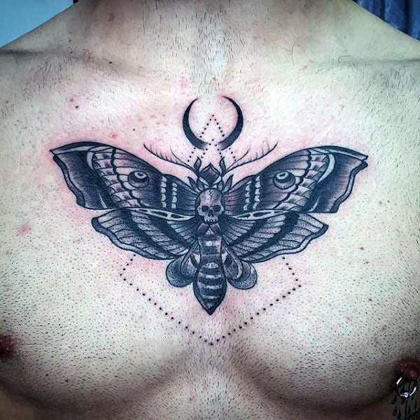 Geometric Moth Mens Center Of Chest Tattoo Ideas