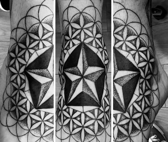 Geometric Nautical Star Flower Of Life Mens Outer Forearm Tattoos