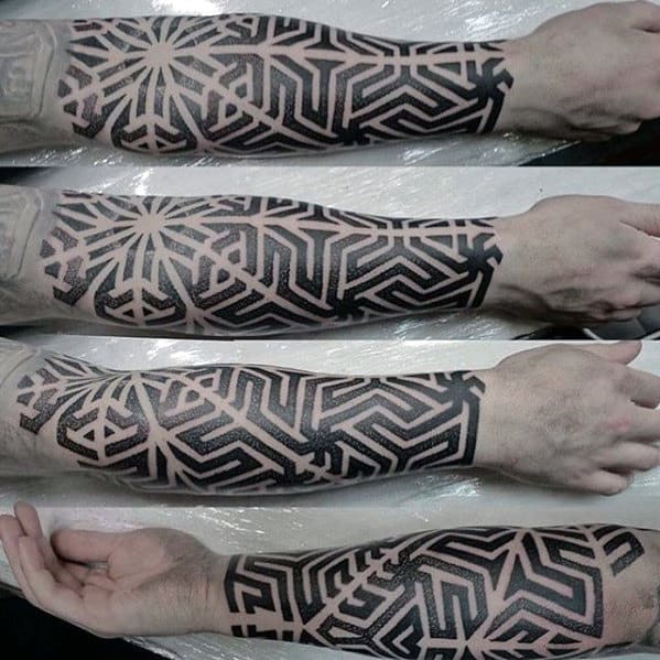 Geometric Negative Space Guys Different Forearm Sleeve Tattoo