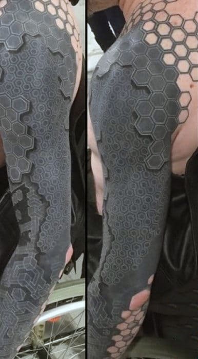 Geometric Optical Illusion Mens Full Sleeve Tattoo Design Ideas