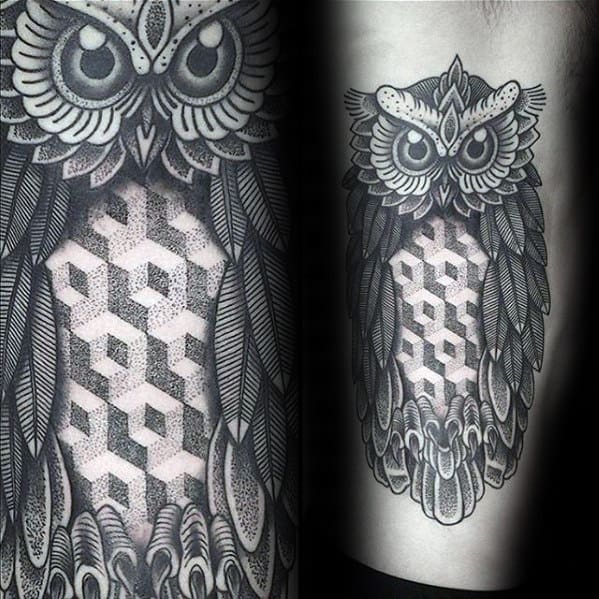 Geometric Owl Different Mens Leg Tattoo Designs