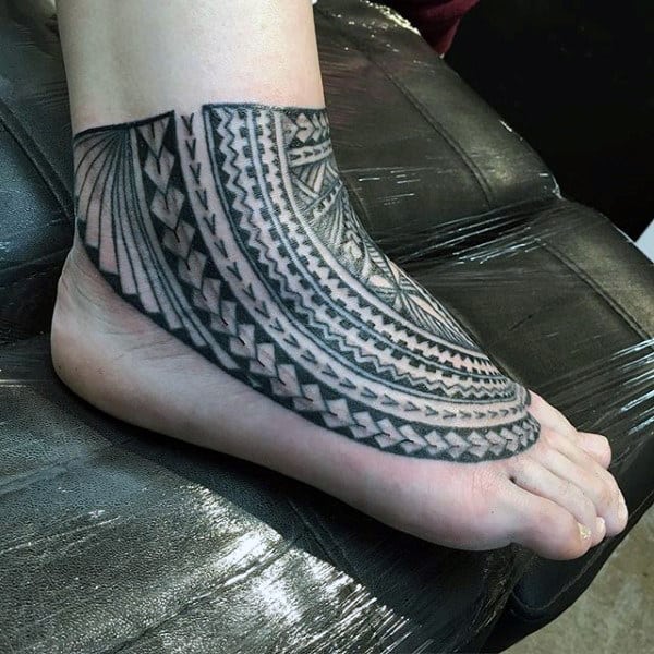 Geometric Pattern Black Design Tattoo On Foot