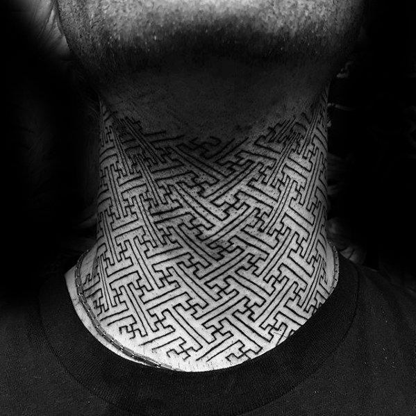 Geometric Pattern Cool Male Tribal Neck Tattoo Designs