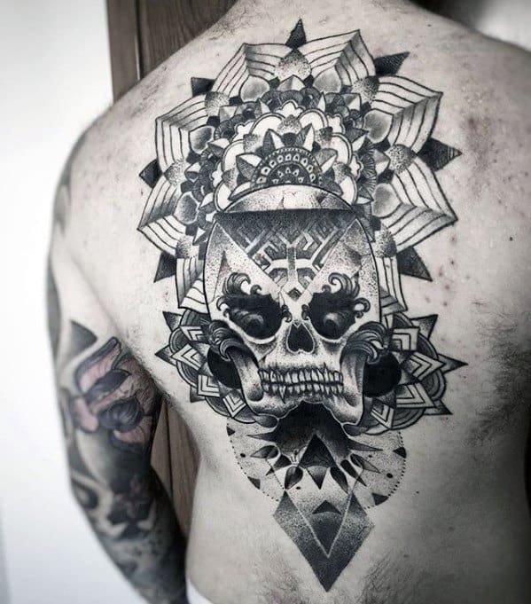 Geometric Pattern Skull Unique Back Tattoos For Males
