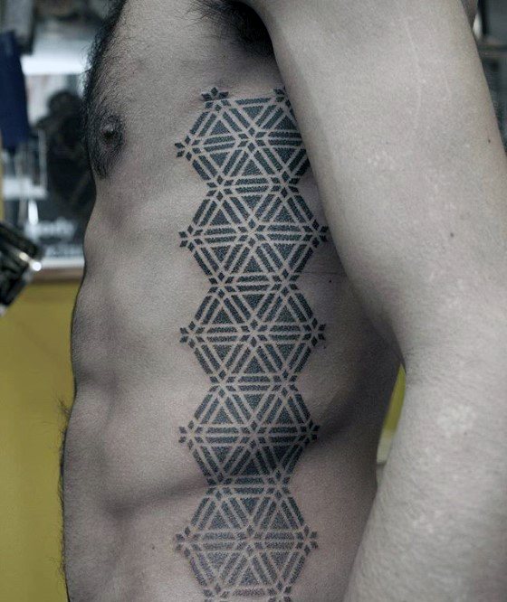Geometric Rib Cage Side Chest Tattoos Men