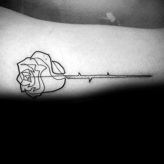 Geometric Rose Flower With Stem Mens Simple Arm Tattoo