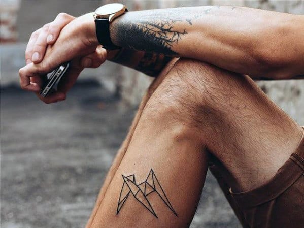 Geometric Seagull Guys Leg Tattoos