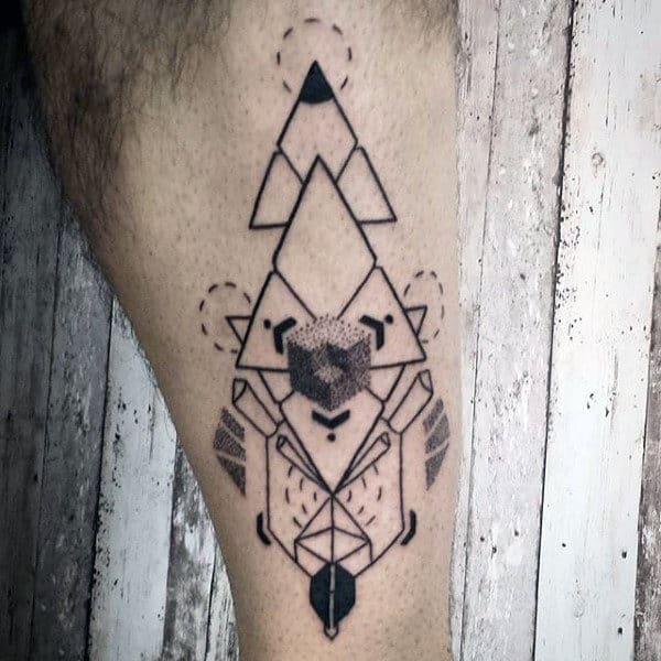 Geometric Shin Tattoo For Men With Triangles