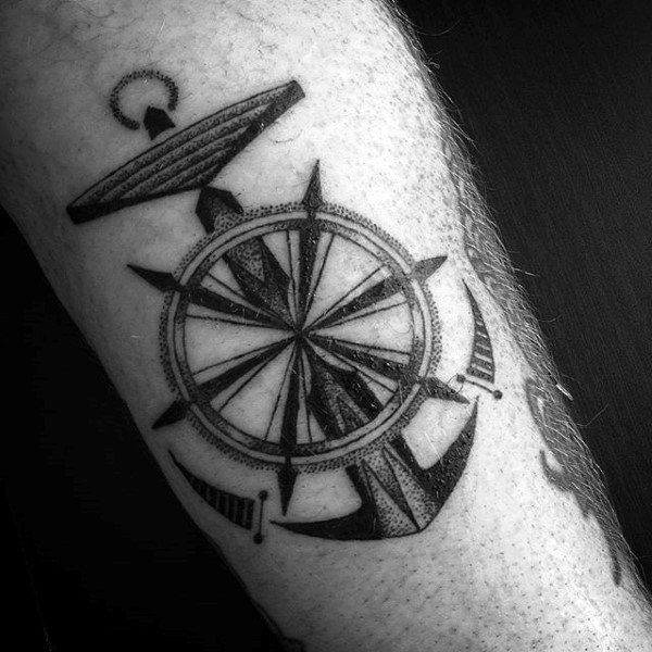 Geometric Ship Wheel Tattoo Design For Men On Forearm