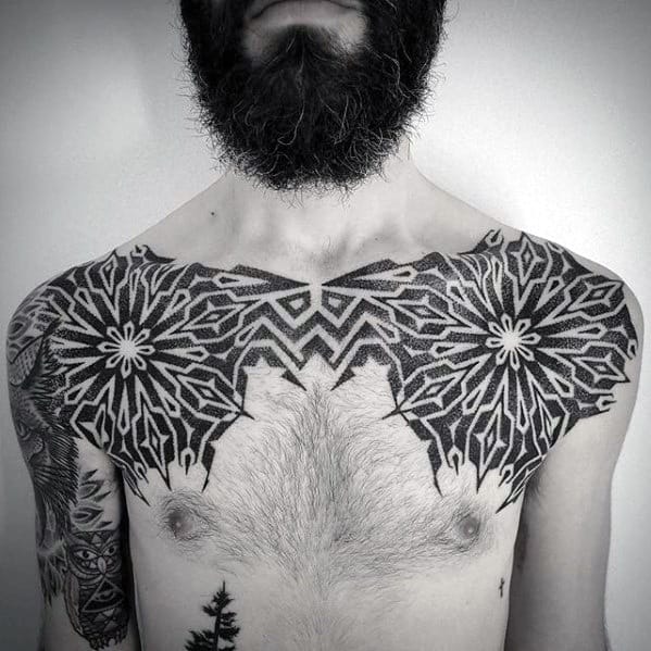 Geometric Shoulders And Upper Chest Guys Tattoo Ideas