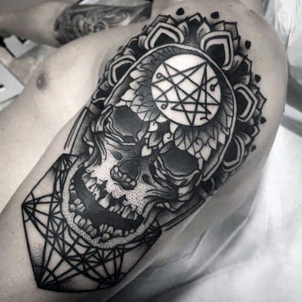 Geometric Skull Arm Tattoo Ideas On Guys