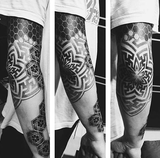 Geometric Star Elbow Tattoo For Men