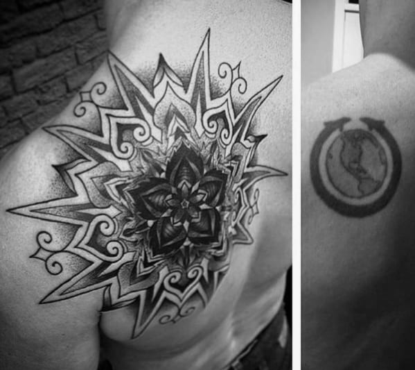 Geometric Star Mens Tattoo Cover Up Ideas On Shoulder