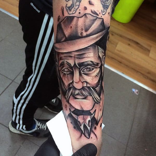 Geometric Style Unique Black Old Man Cowboy.from West Tattoo