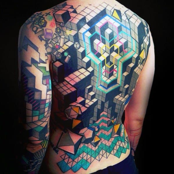 Geometric Tetris Male Tattoo Ideas On Full Back