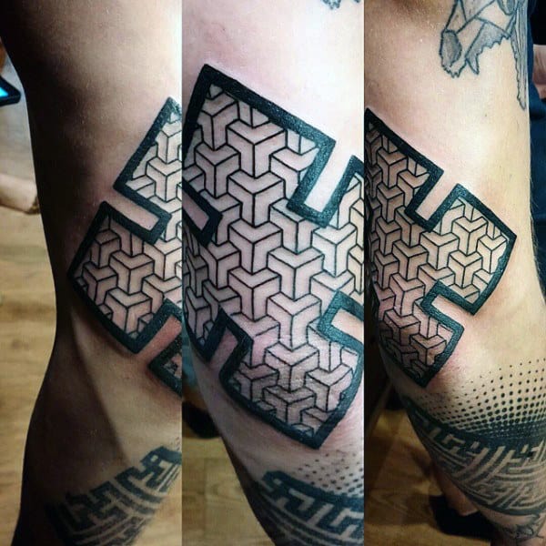 Geometric Traditional Elbow Tattoos For Men