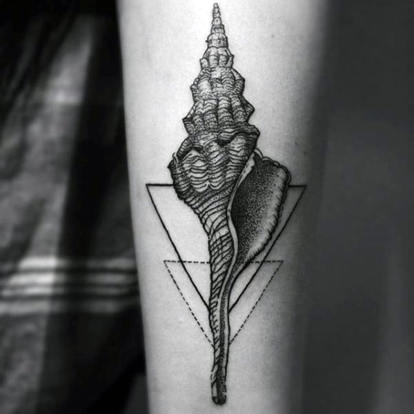 Geometric Triangle Seashell Mens Tattoo Ideas