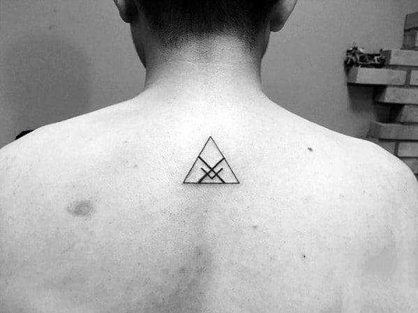 Geometric Triangle Small Minimalist Mens Upper Back Tattoos