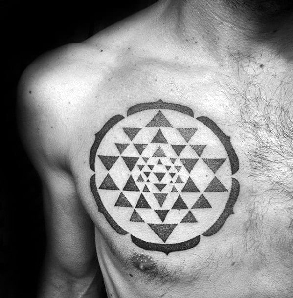 Geometric Triangles Within Circle Guys Cool Chest Tattoo Ideas
