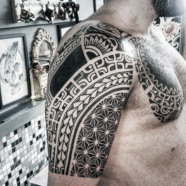 Geometric Tribal Mens Sick Half Sleeve Tattoo Ideas