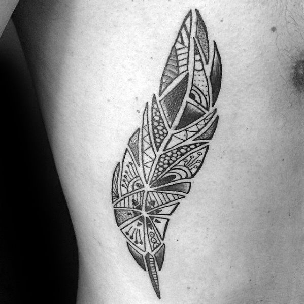 Geometric Tribal Rib Cage Side Guys Tattoo Ideas Quill Designs