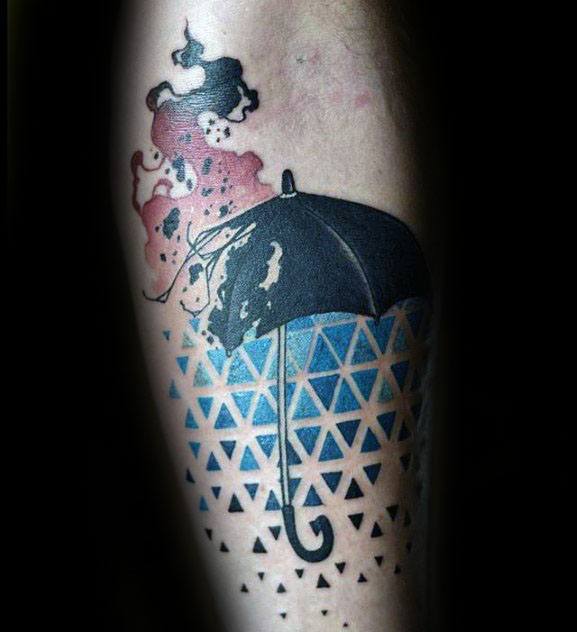 Geometric Watercolor Leg Umbrella Tattoo Ideas On Guys