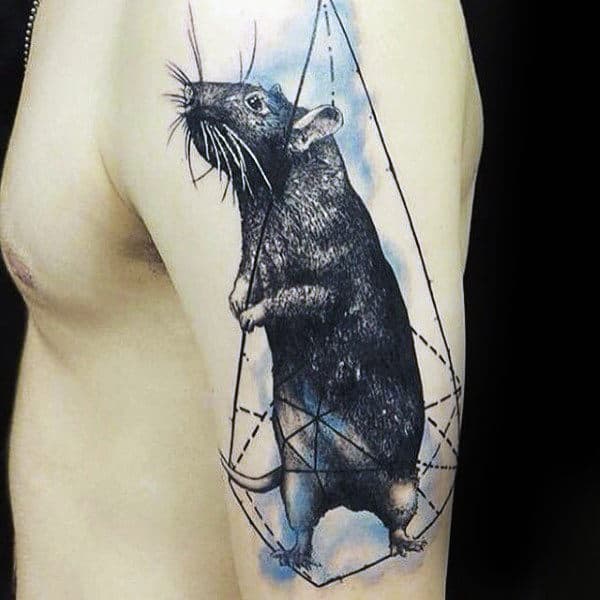 Geometric Watercolor Male Rat Arm Tattoos