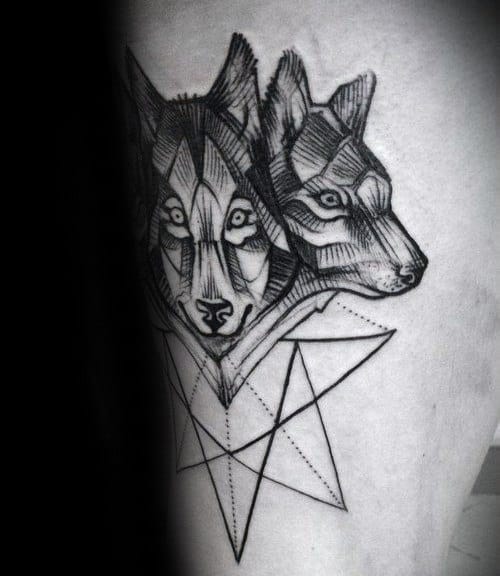 Geometrical Cerberus Tattoo On Males Arm