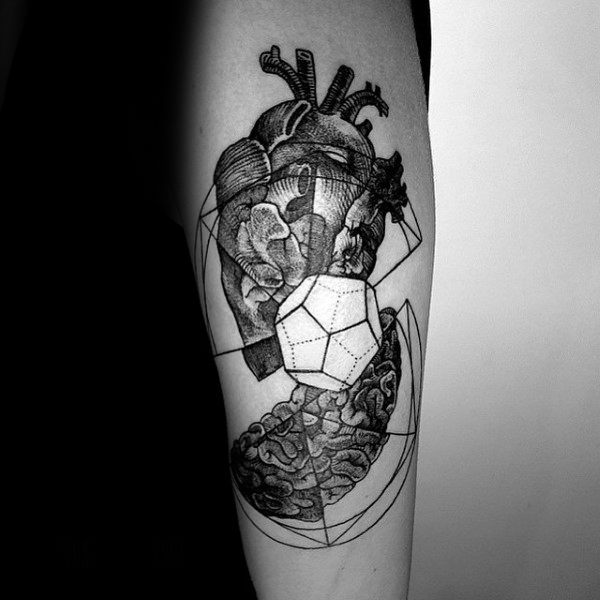 Geometrical Cube Heart Mens Forearm Tattoo