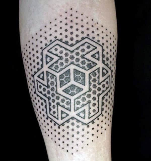 Geometrical Dots Guys Pointillism Inner Forearm Tattoo