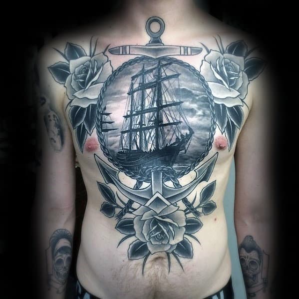 Geometrical Flying Eagle Cool Guys Half Chest Tattoo