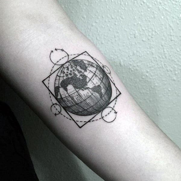 Geometrical Globe Forearm Tattoos For Men