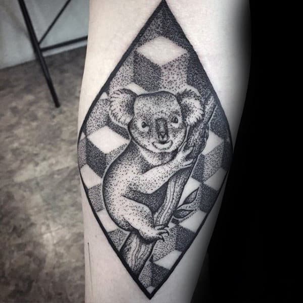 Geometrical Koala Mens Inner Forearm Tattoo With Dotwork Design