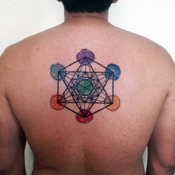 Geometrical Male Chakras Circle Back Tattoos