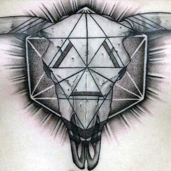 Geometrical Mens Triangle Bull Skull Chest Tattoo Ideas