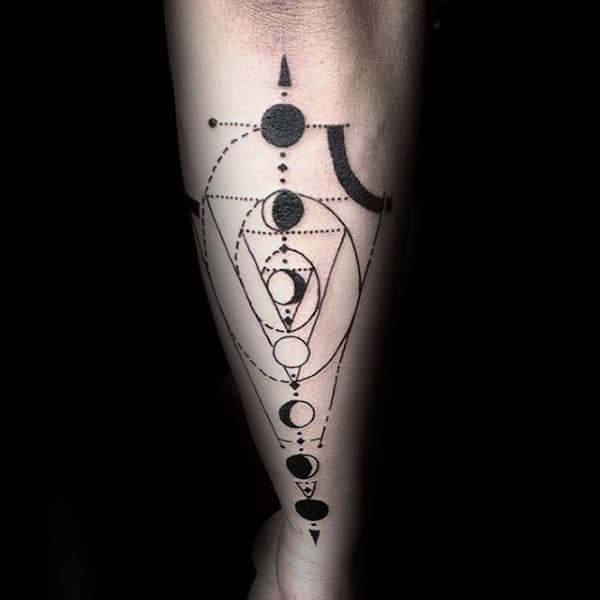 Geometrical Moon Phases Male Black Ink Outer Forearm Tattoos
