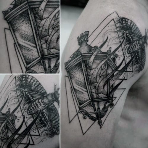 Geometrical Moth Lantern Mens Arm Tattoos
