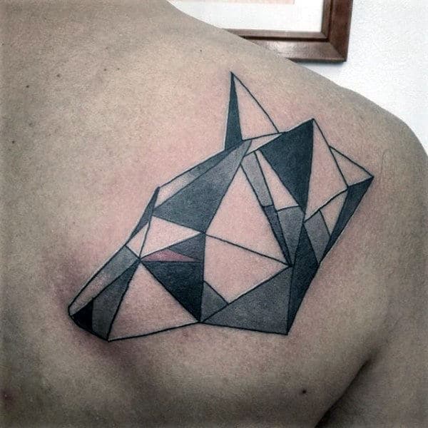 Geometrical Origami Wolf Mens Shoulder Tattoo