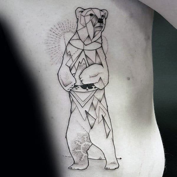 Geometrical Polar Bear Male Rib Cage Side Tattoos